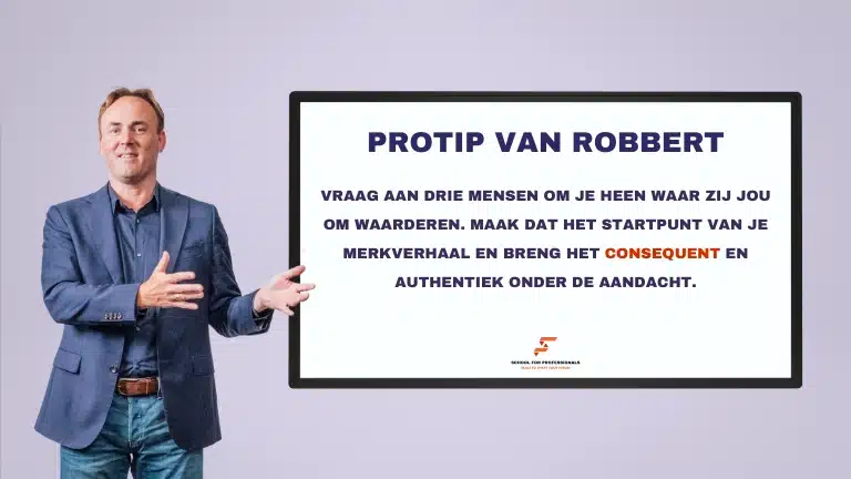 personal branding (protip) Robbert deelt een praktische tip over het verzamelen van feedback van anderen om een eerlijk en herkenbaar vertrekpunt te creëren voor het versterken van je personal branding.