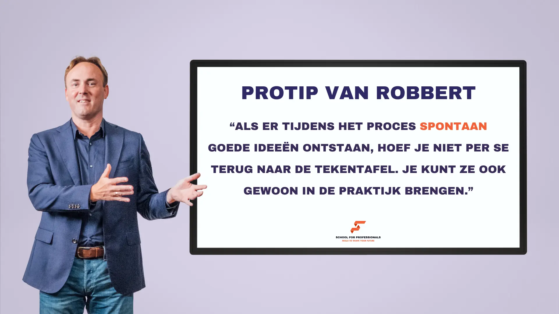 Persoonlijke Profilering (protip) Als er tijdens het proces spontaan goede ideeën ontstaan, hoef je niet per se terug naar de tekentafel. Je kunt ze ook gewoon in de praktijk brengen. Dan merk je vanzelf wat het effect is.